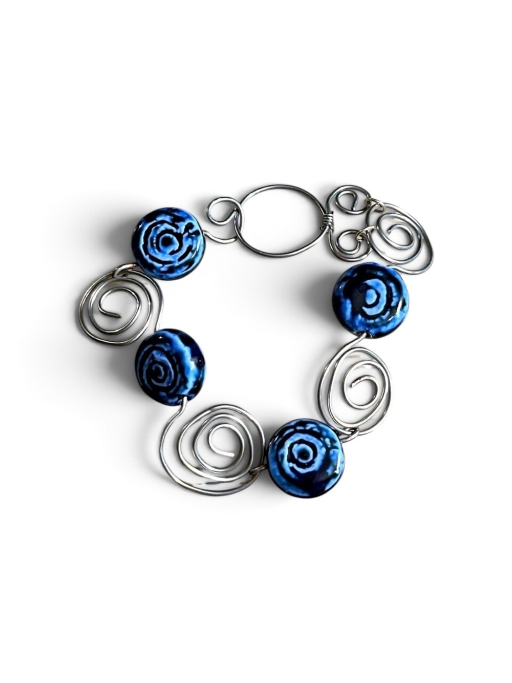 Sterling Silver Blue Beaded Wire Wrapped Handmade Bracelet